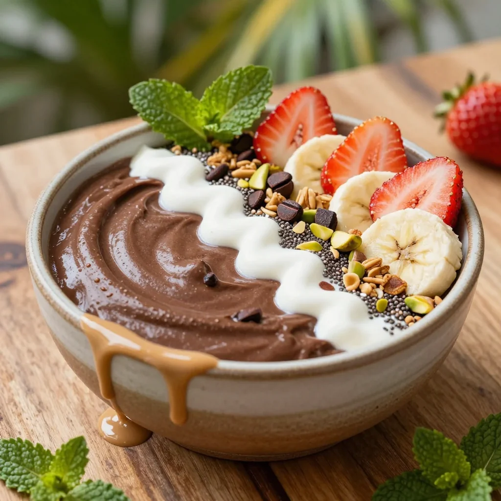 Healthy Chocolate Smoothie Bowl With Toppings