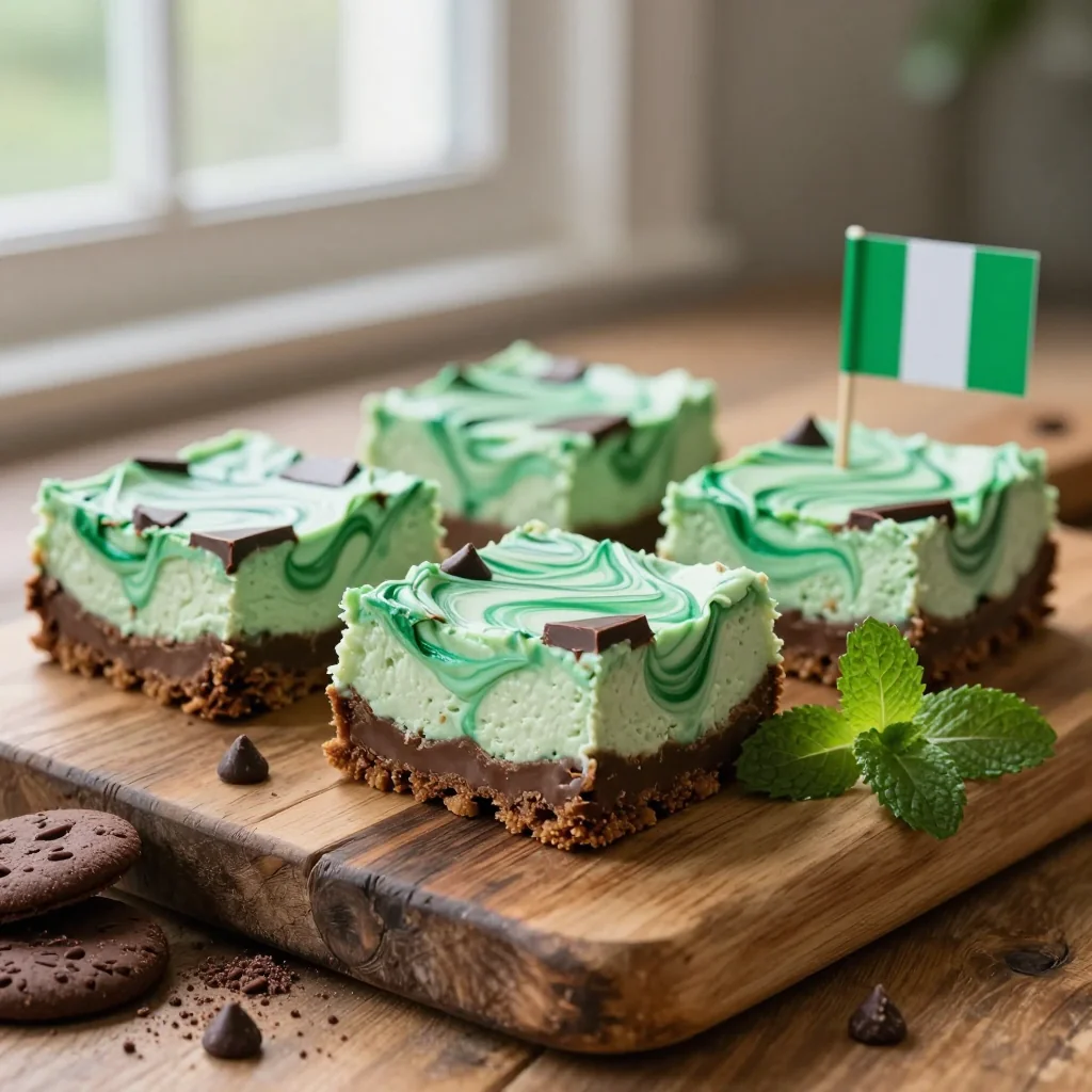 Mint Chocolate Chip Cheesecake Bars for St. Patrick's Day