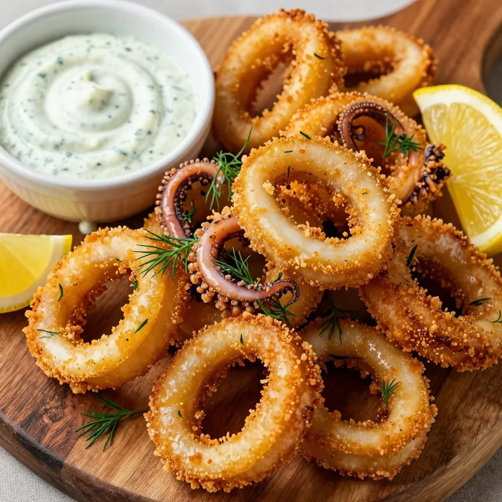 Crispy Fried Calamari with a Lemon Dill Sauce
