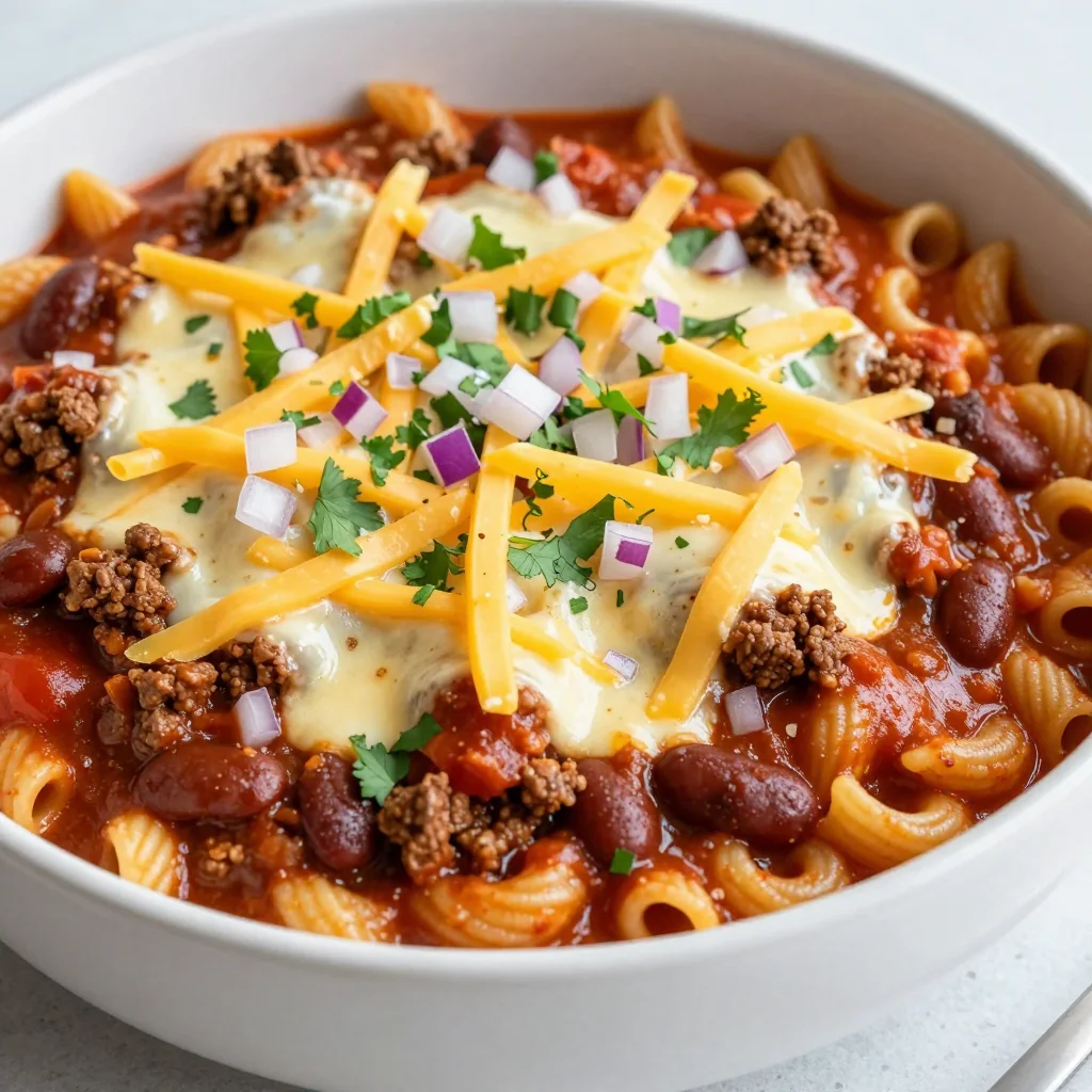 Pantry Clean Out Chili Mac for NFL Playoffs Game Day