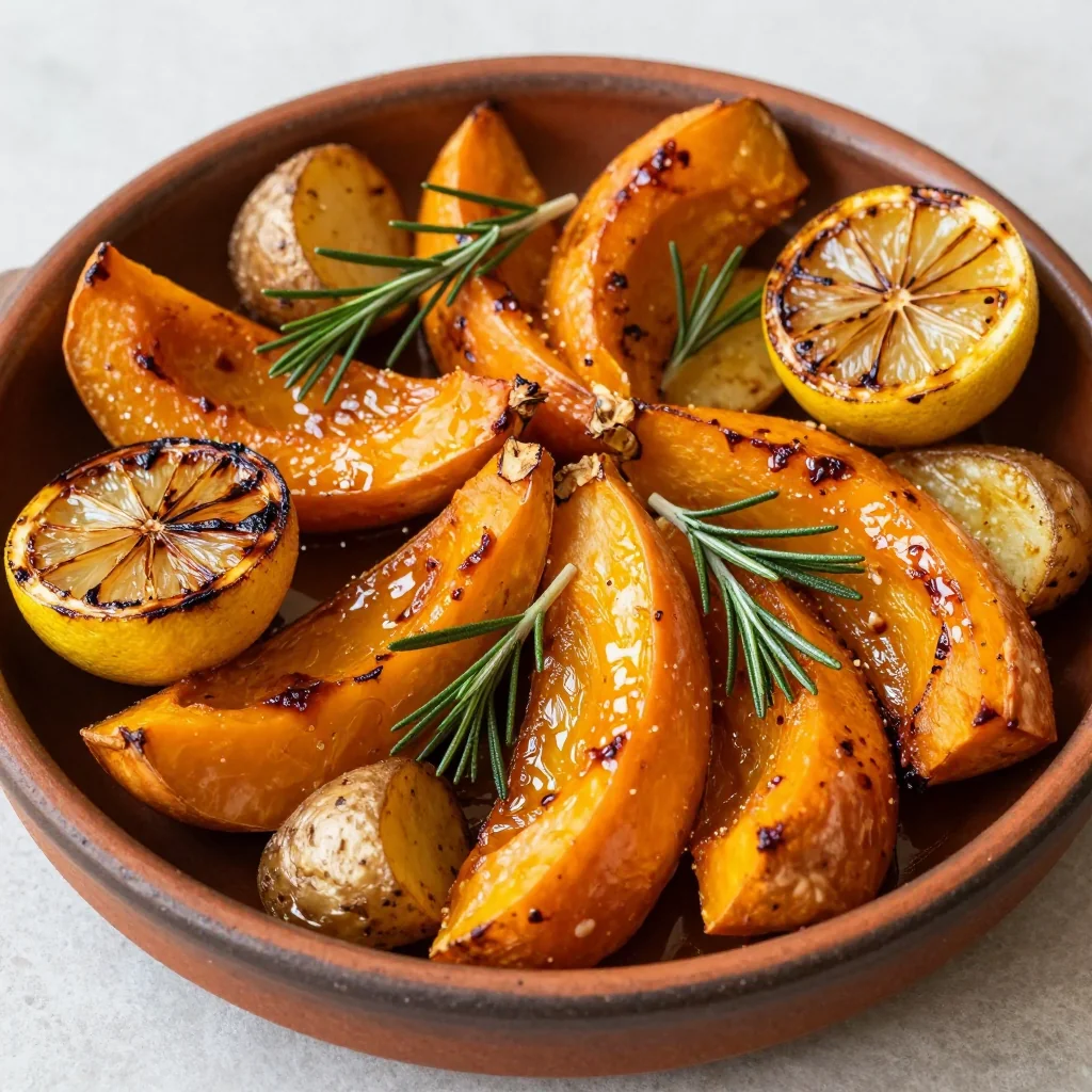 savory lemon roasted winter squash and roast potatoes for family meals