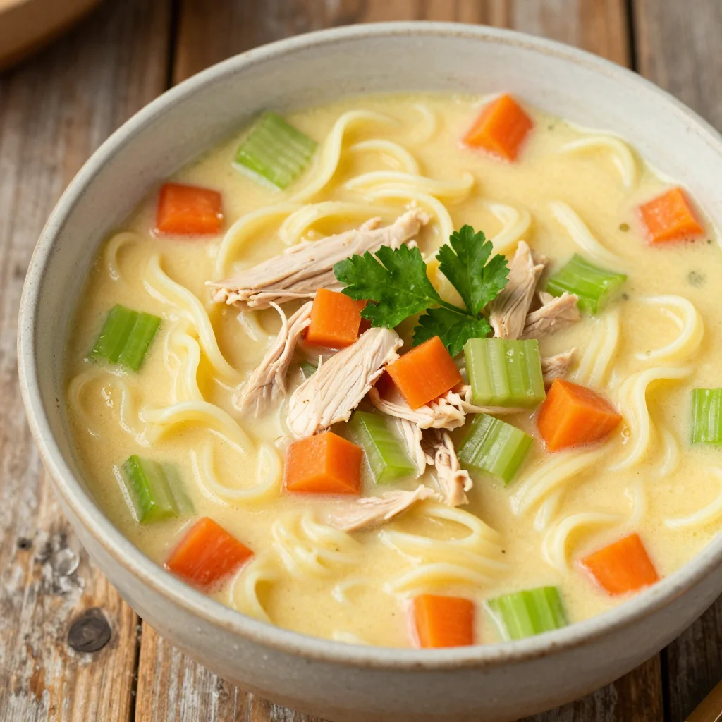 Cozy Creamy Chicken Noodle Soup With Carrots And Celery Lunch