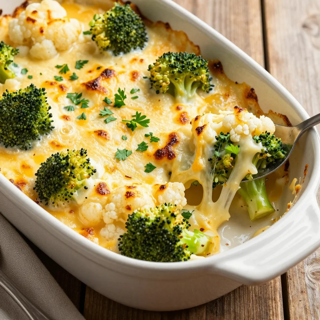 Easy Cheesy Broccoli and Cauliflower Bake for a Low Carb Side