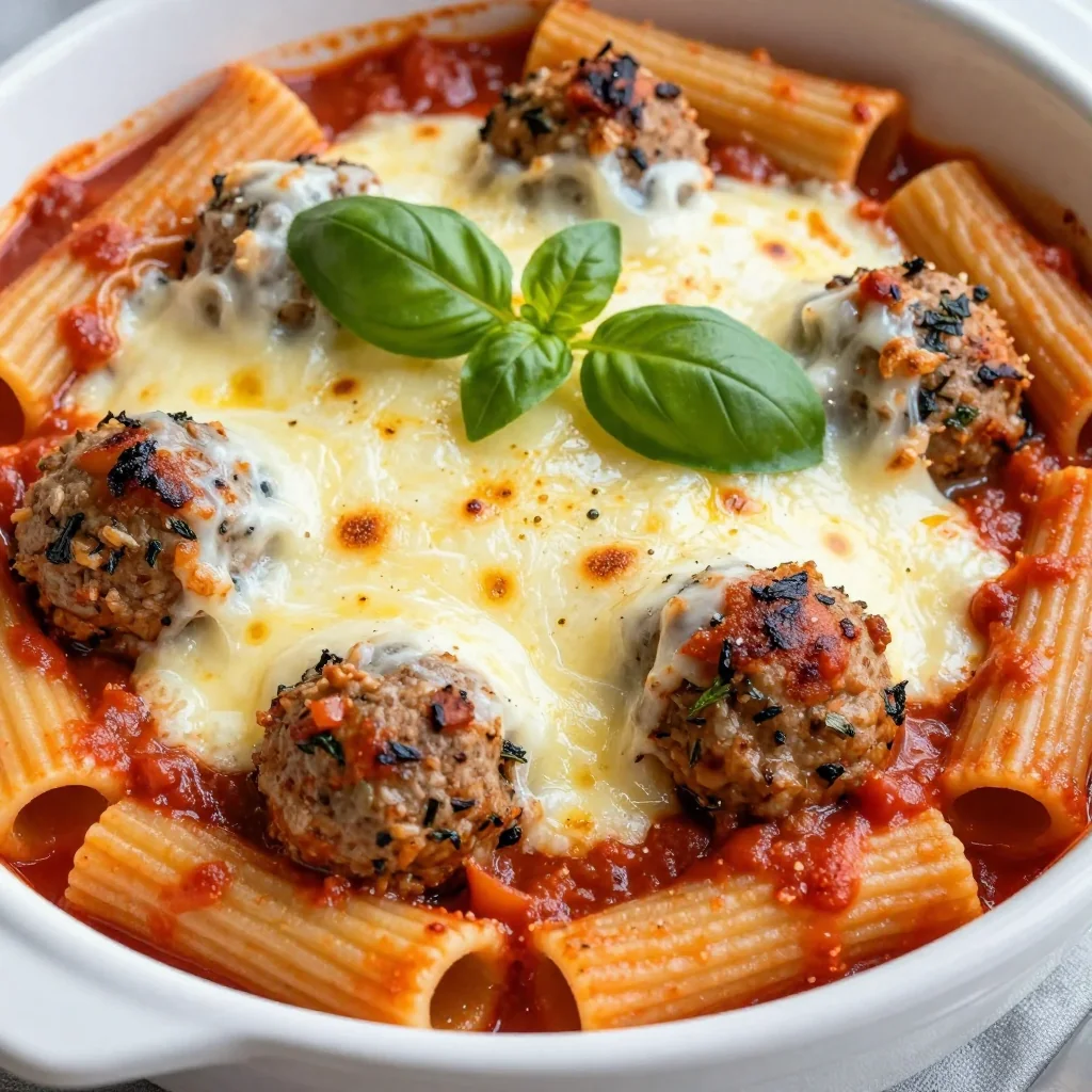 Easy Baked Ziti with Meatballs and Marinara Sauce