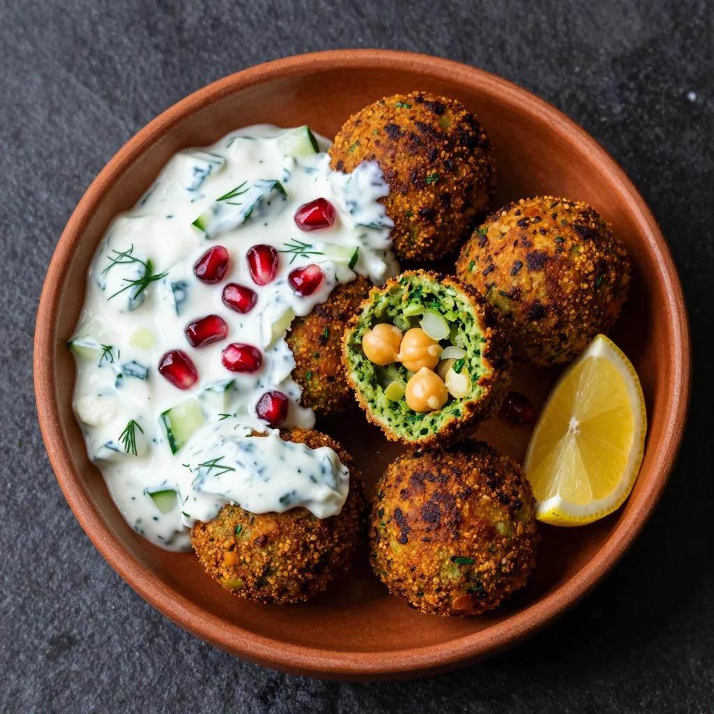 Crispy Baked Falafel with Homemade Tzatziki Sauce