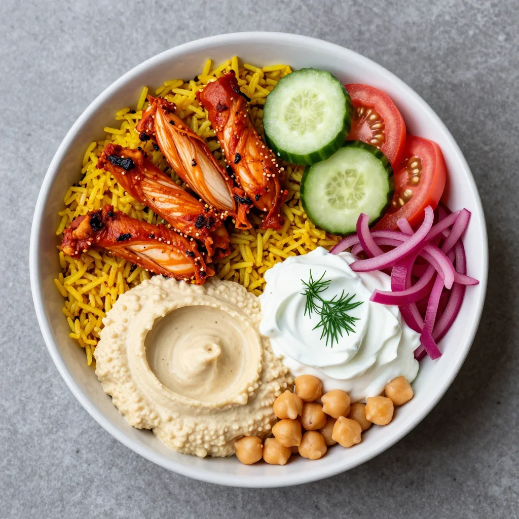 Healthy Meal Prep Chicken Shawarma Bowls with Hummus and Tzatziki