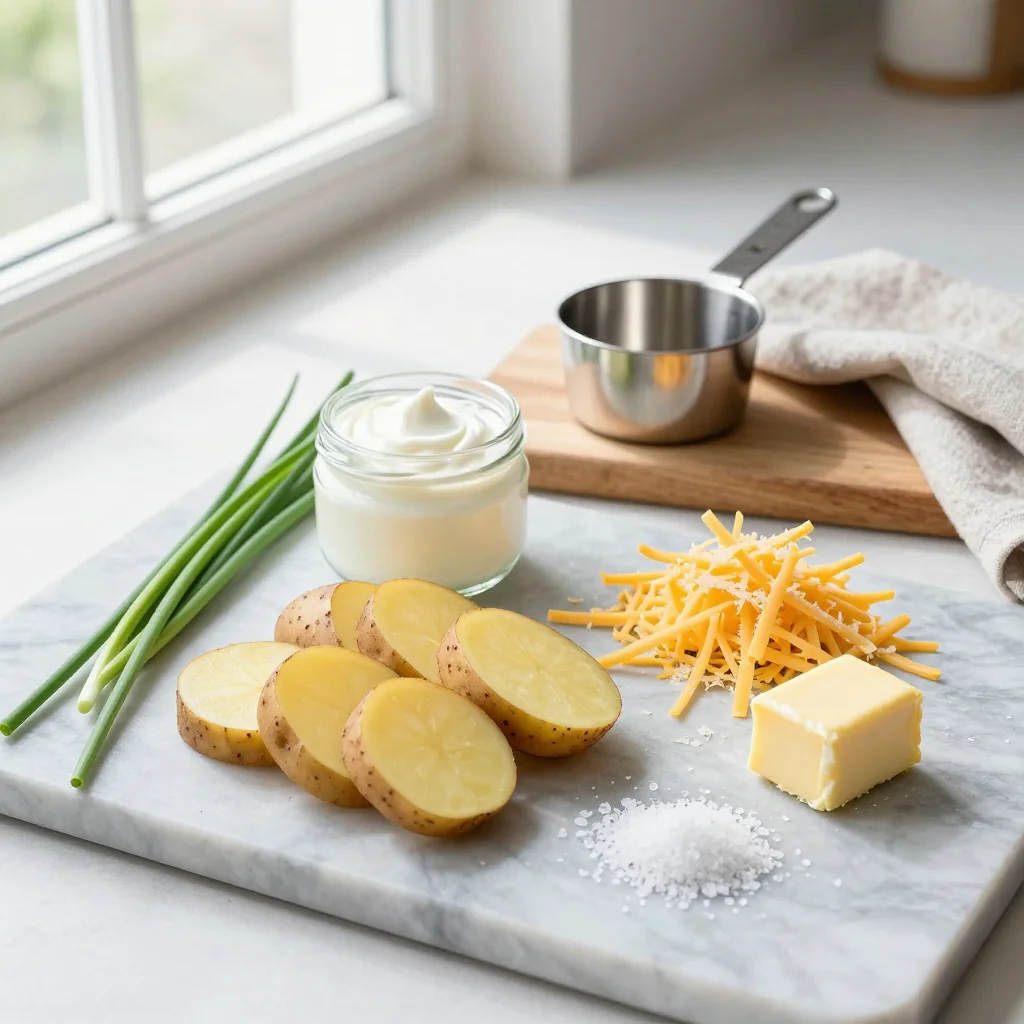 All ingredients for Potato Casserole with Sour Cream and Cheese