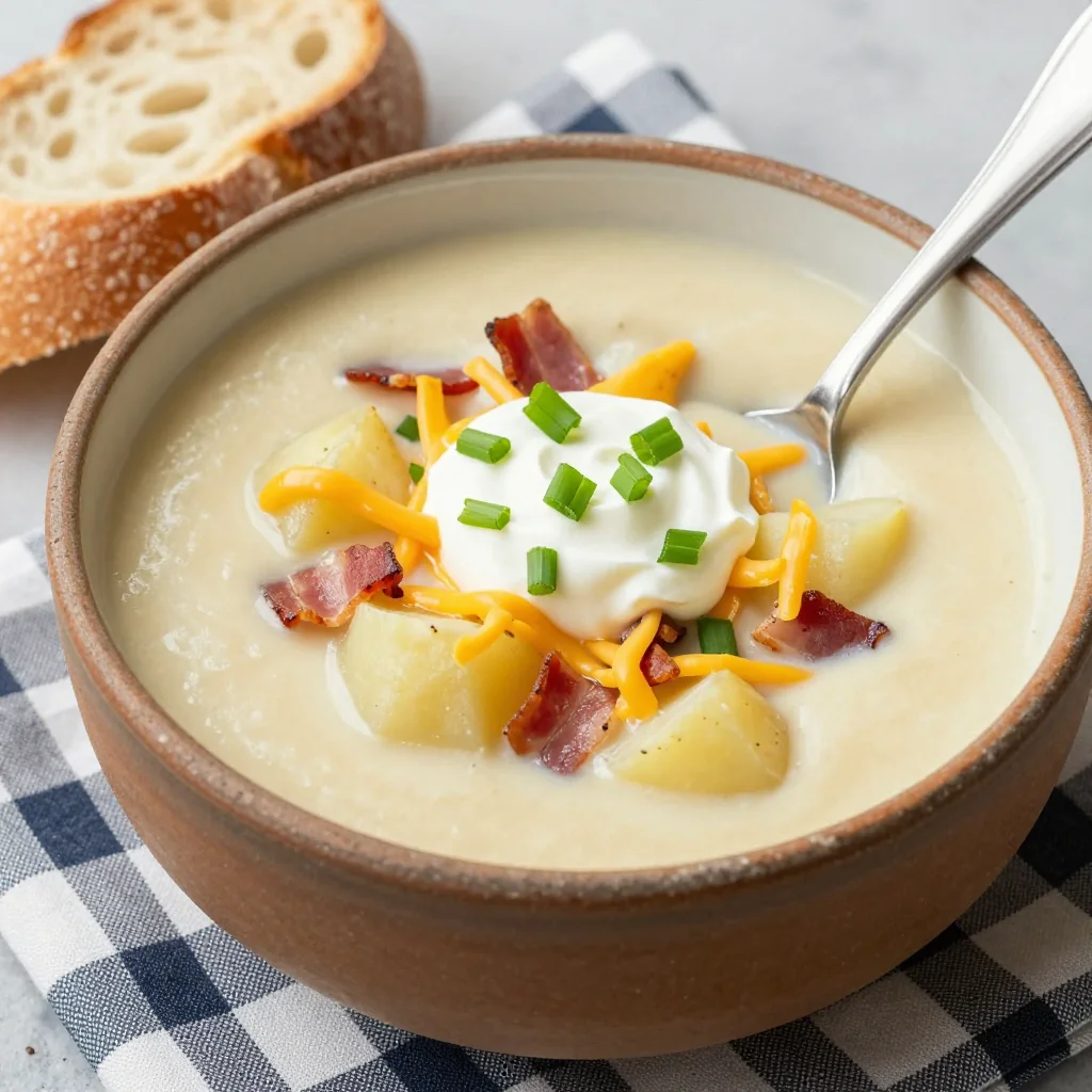 Cozy Slow Cooker Loaded Potato Soup For NFL Playoffs Games