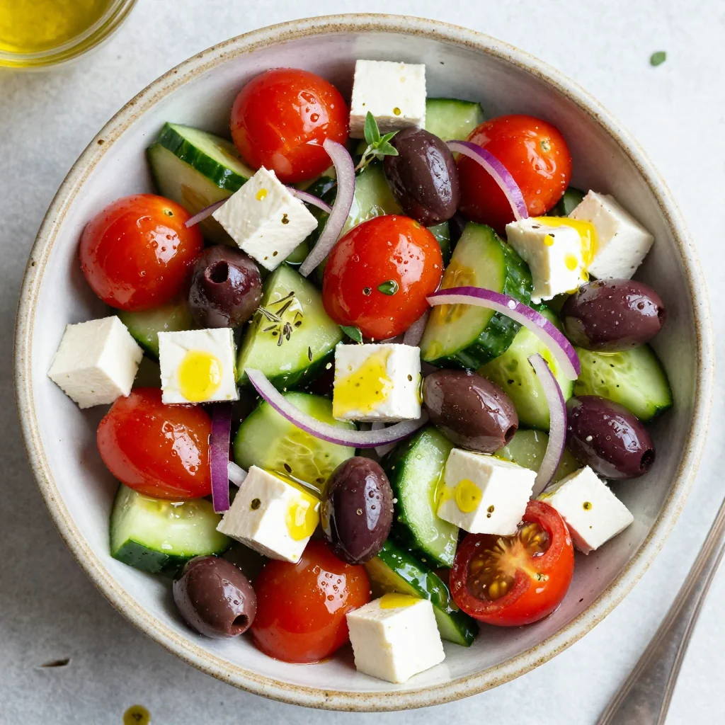 Healthy Greek Salad with Pantry Dressing for New Year