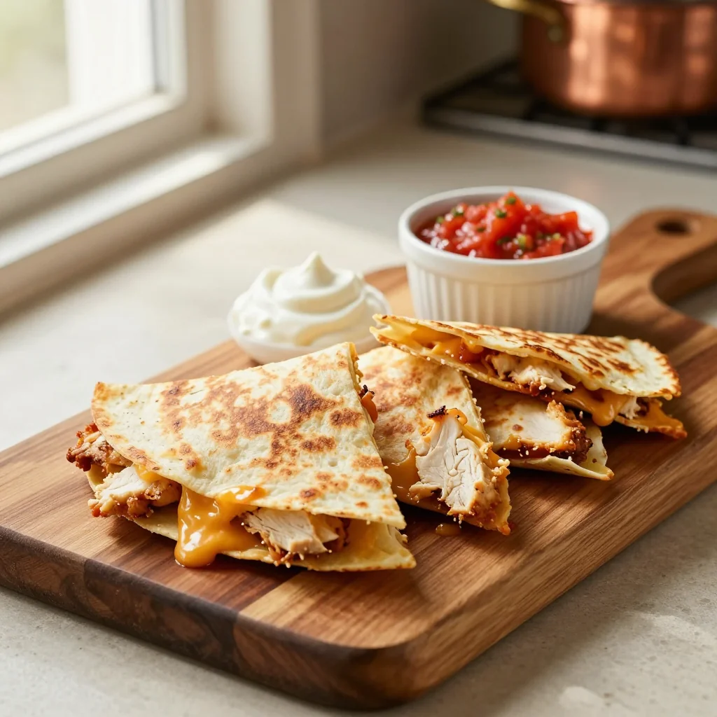 Chicken Quesadillas with Salsa and Sour Cream