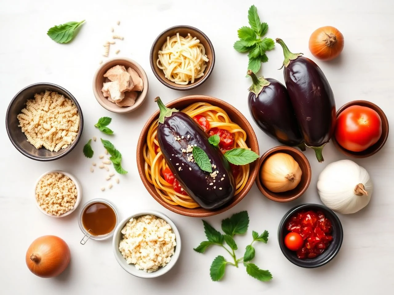 Ingredients for Eggplant Parmesan Pasta Bake