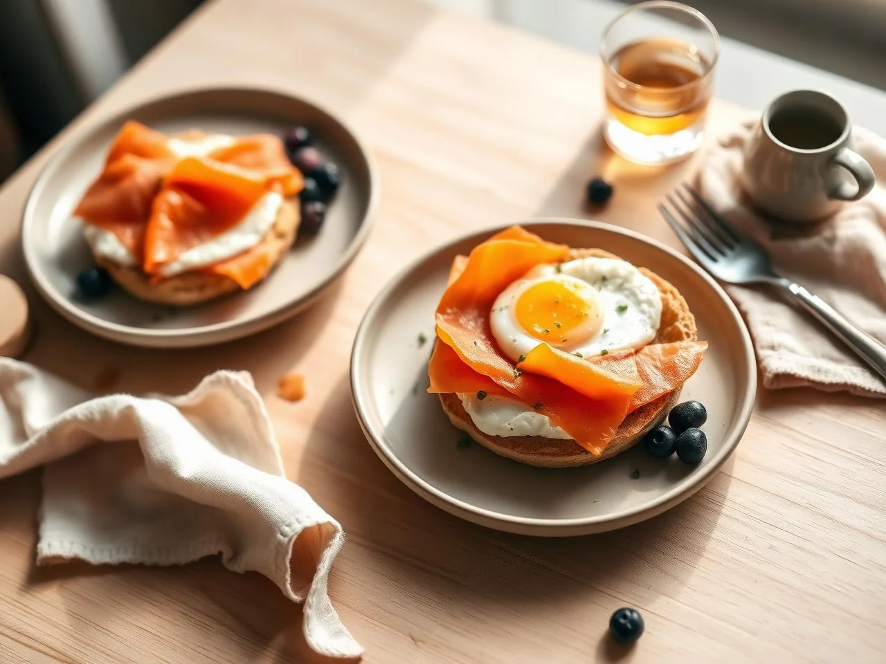 Eggs And Smoked Salmon Bagel