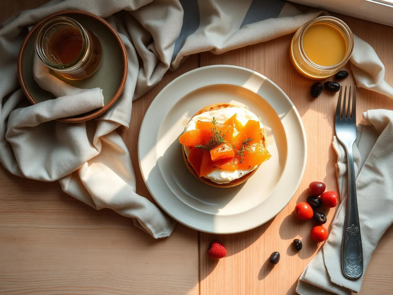 Eggs And Smoked Salmon On A Bagel