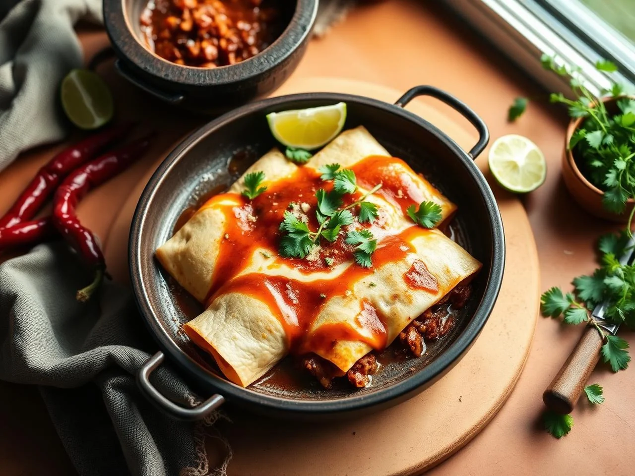 Enchiladas De Carne Con Chile Colorado
