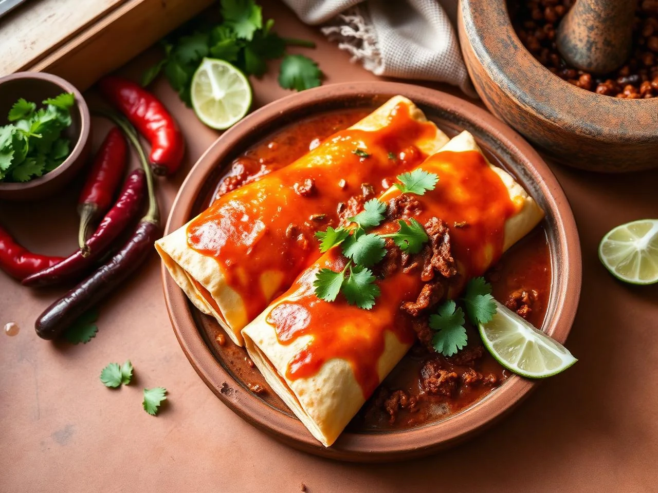 Enchiladas Rojas De Carne Asada