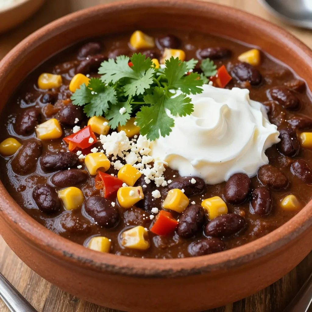 Pantry Clean Out Slow Cooker Black Bean Chili with Corn and Veg