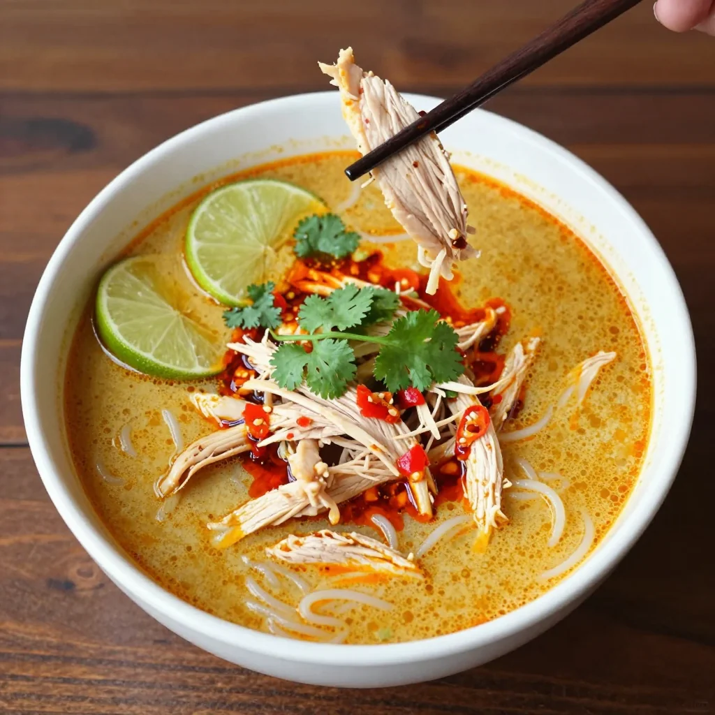 Spicy Thai Noodle Soup with Chicken for a Spicy Kick