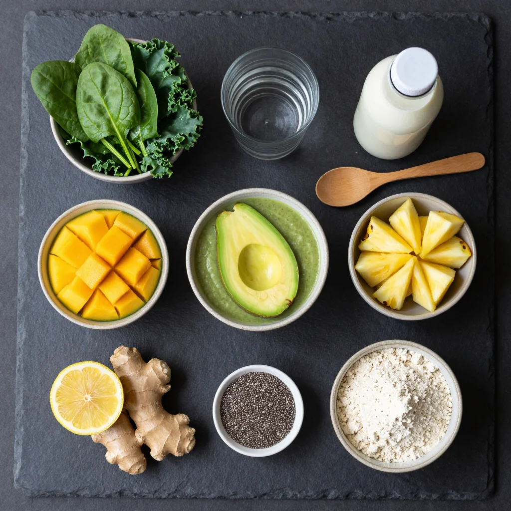 Fresh ingredients for vegan detox green smoothie