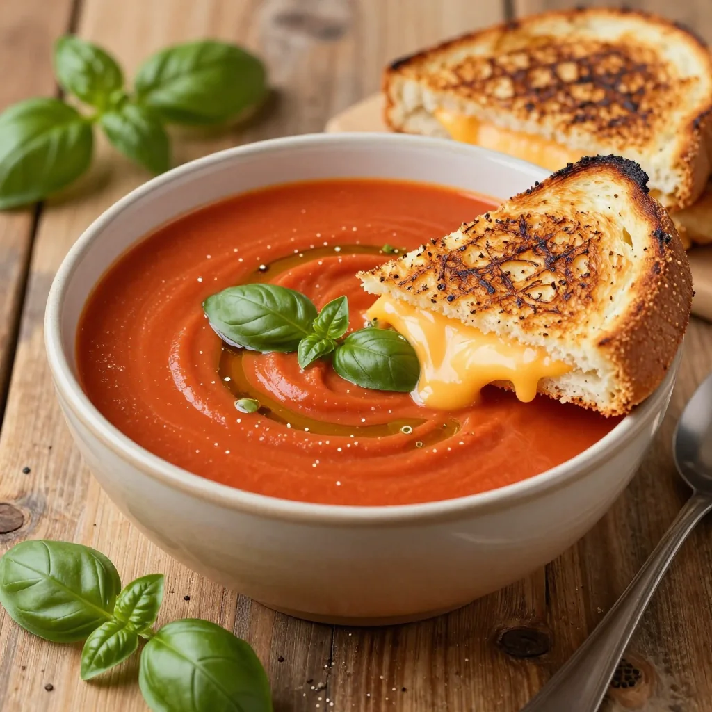 Budget Friendly Creamy Tomato and Basil Soup with Grilled Cheese for a Classic Lunch