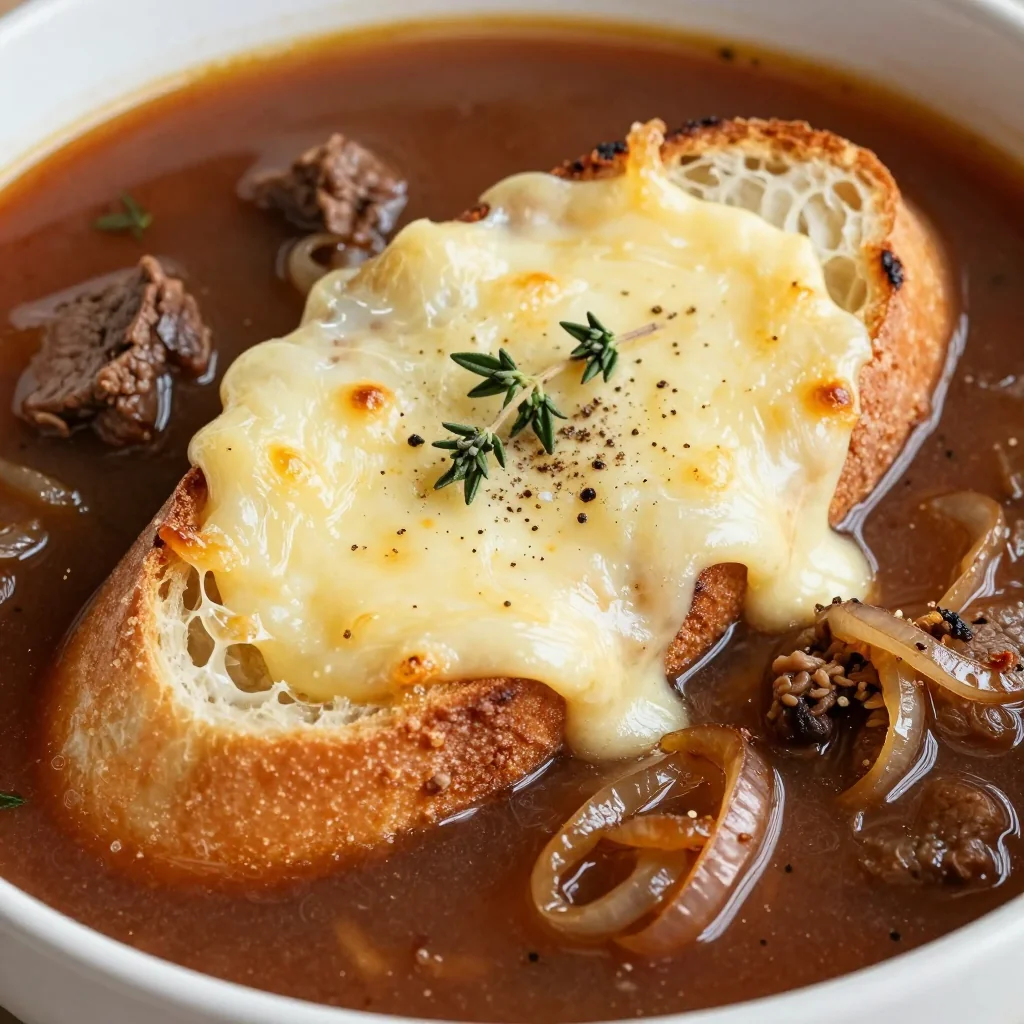 Quick French Onion Soup with Gruyere Croutons