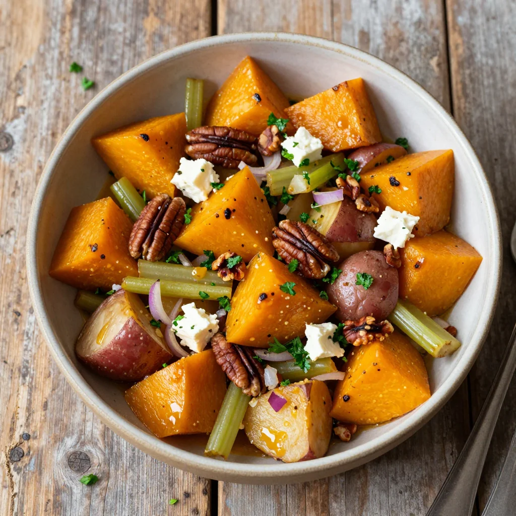 warm roasted garlic winter squash and potato salad for family suppers