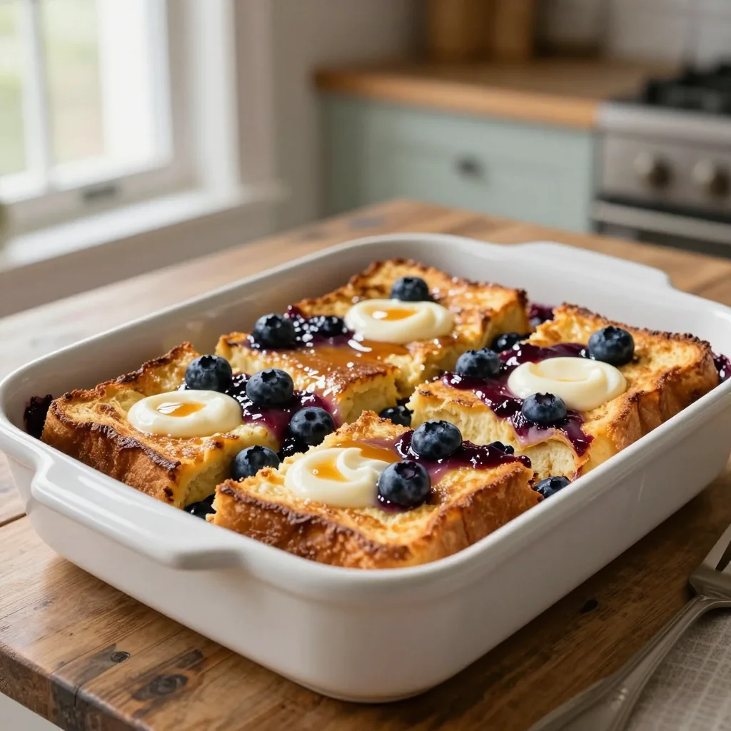 Overnight Blueberry French Toast Casserole with Cream Cheese