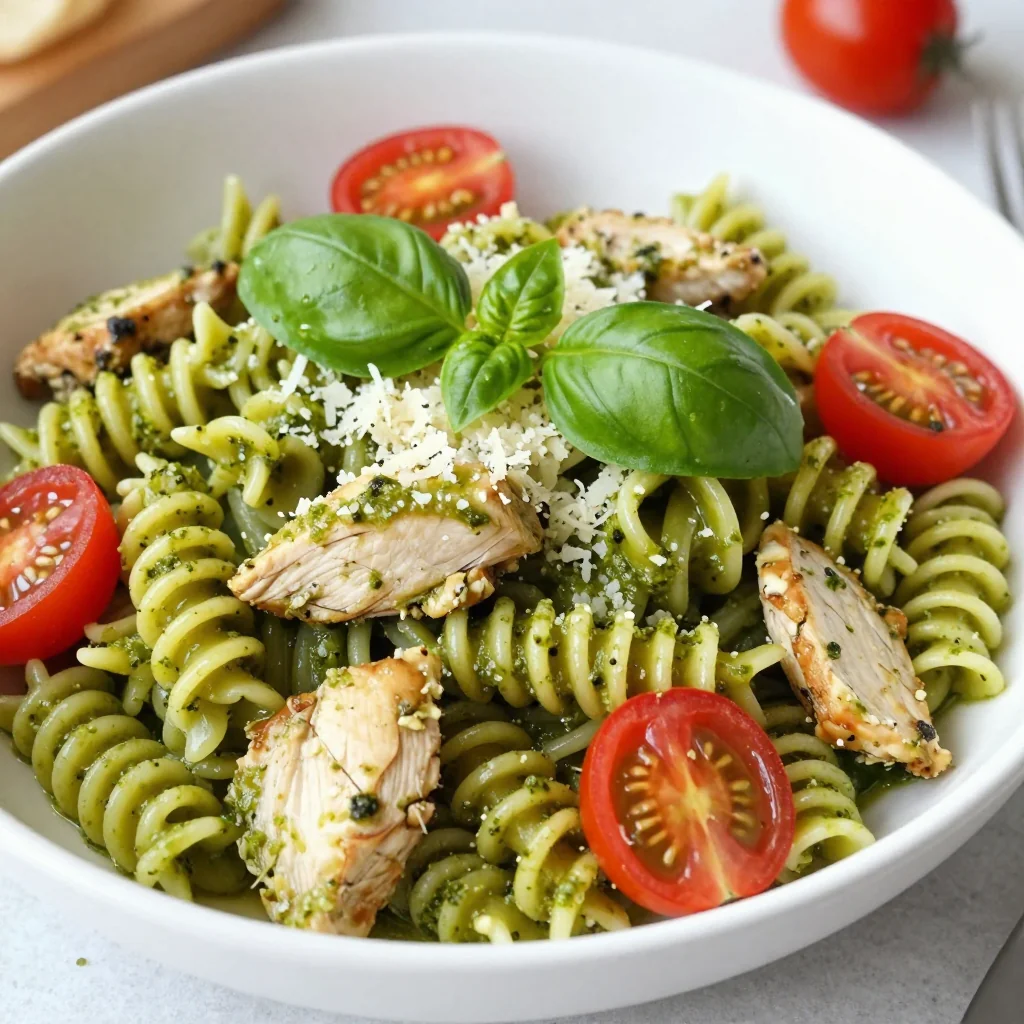 Kid-Friendly Pesto Pasta with Chicken and Cherry Tomatoes