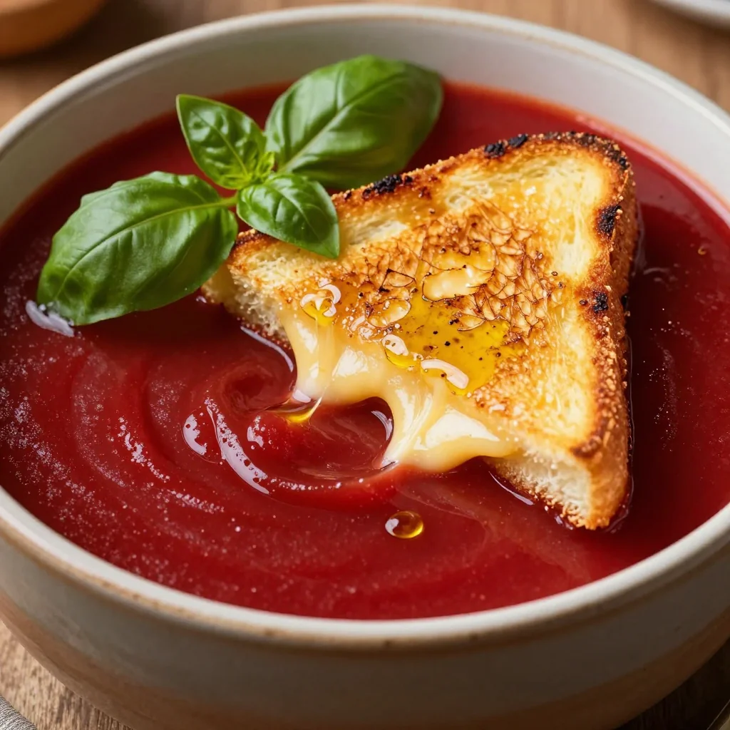 Creamy Roasted Tomato Soup With Crispy Basil