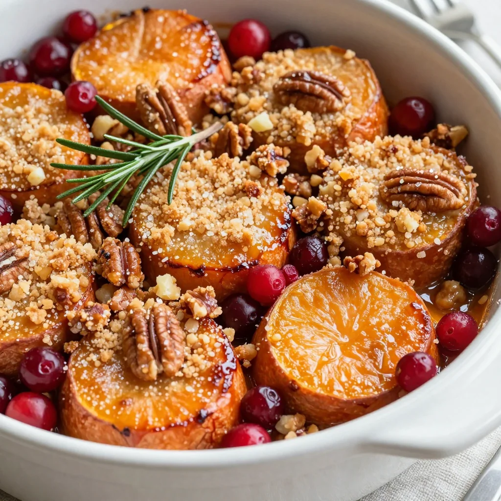 sweet potato and cranberry bake with pecan streusel for christmas