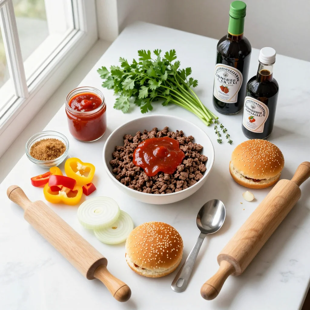 All ingredients for Sloppy Joes with Homemade Sauce on Buns