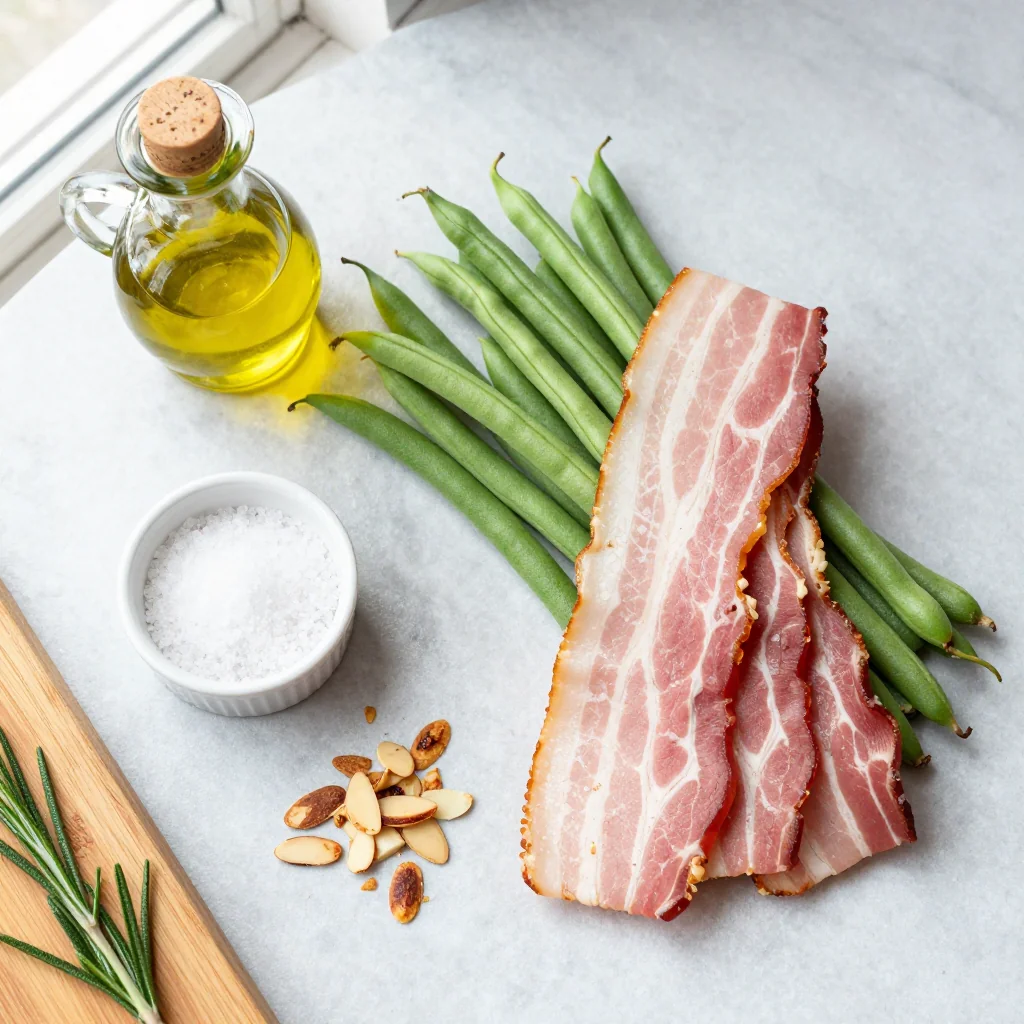 All ingredients laid out for Green Bean Bundles with Bacon