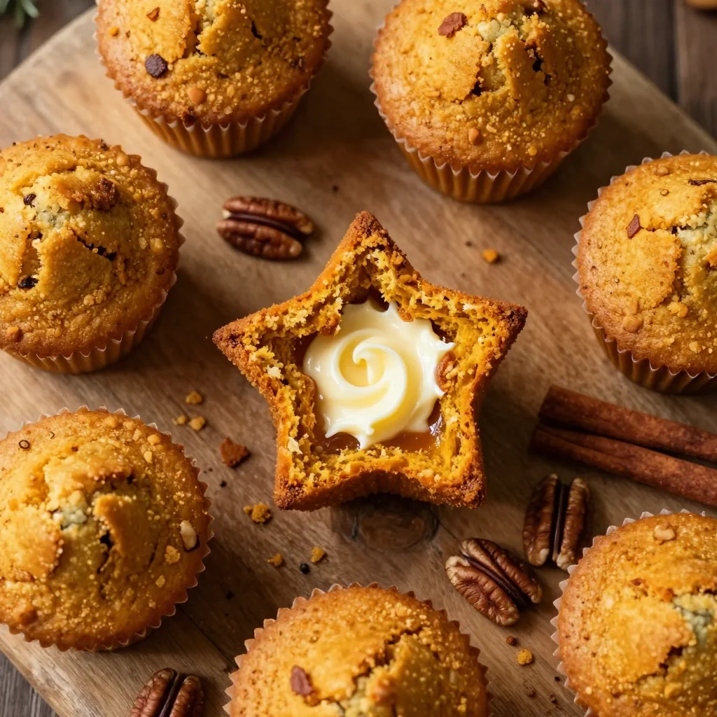 spiced pumpkin muffins with cream cheese filling for christmas morning