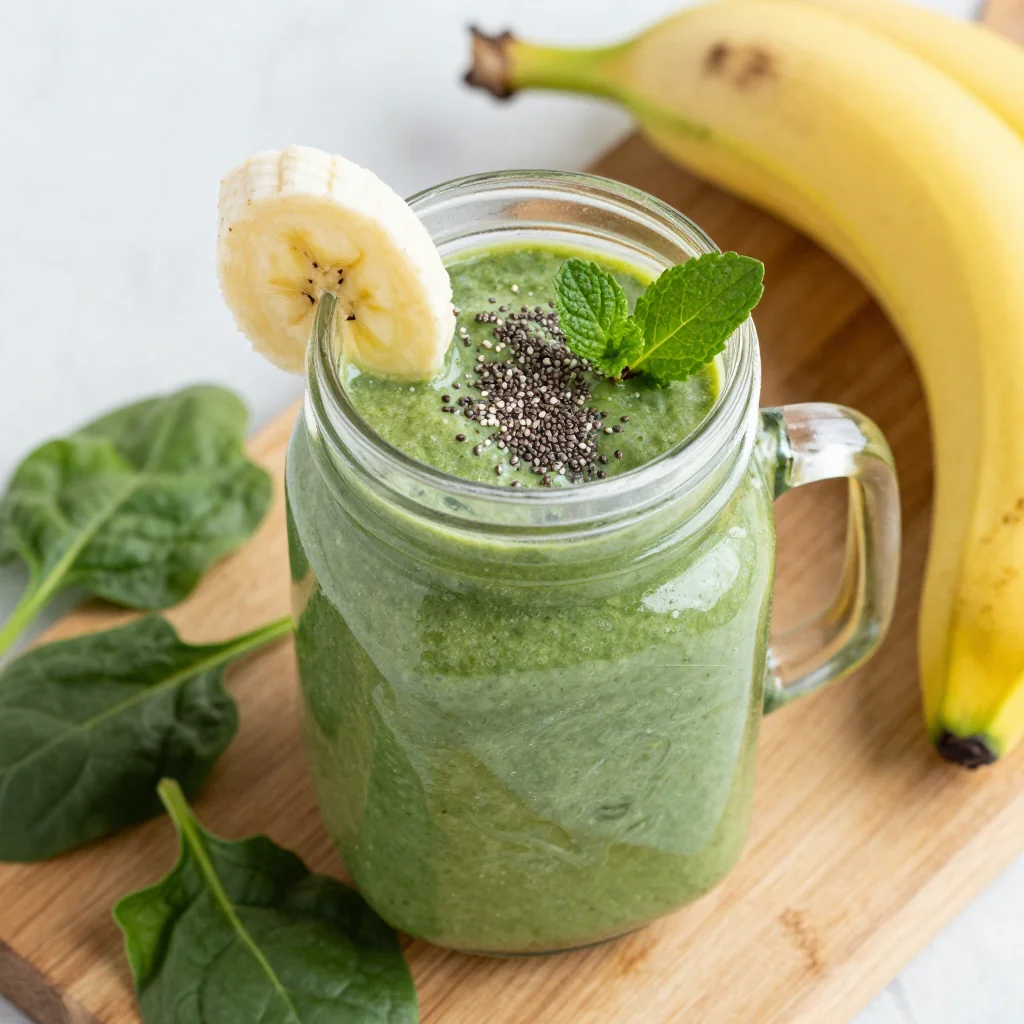 New Year's Day Green Smoothie with Spinach, Banana, and Almond Milk