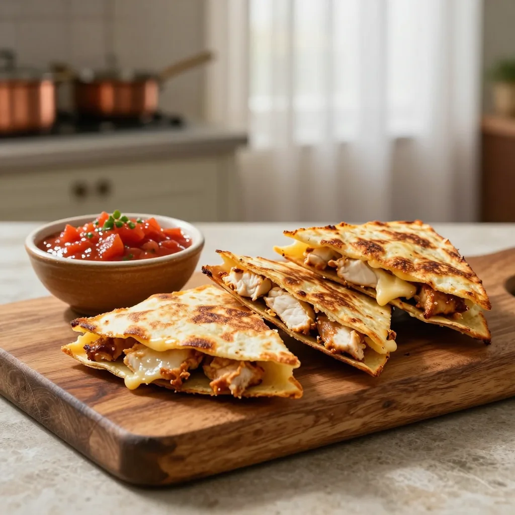 Chicken Quesadillas Baked with Salsa Dip