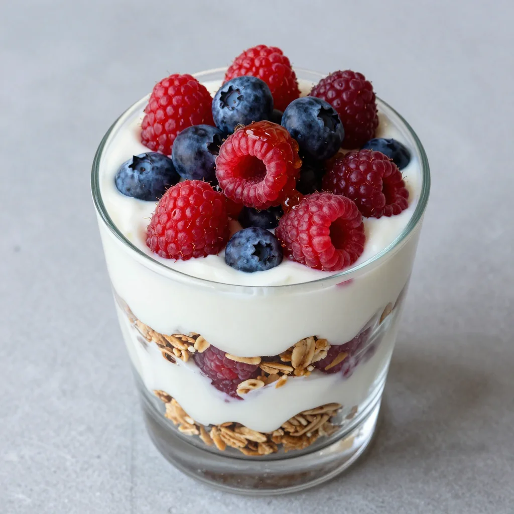 New Year's Day Berry And Yogurt Parfait That Is Layered With Homemade Granola