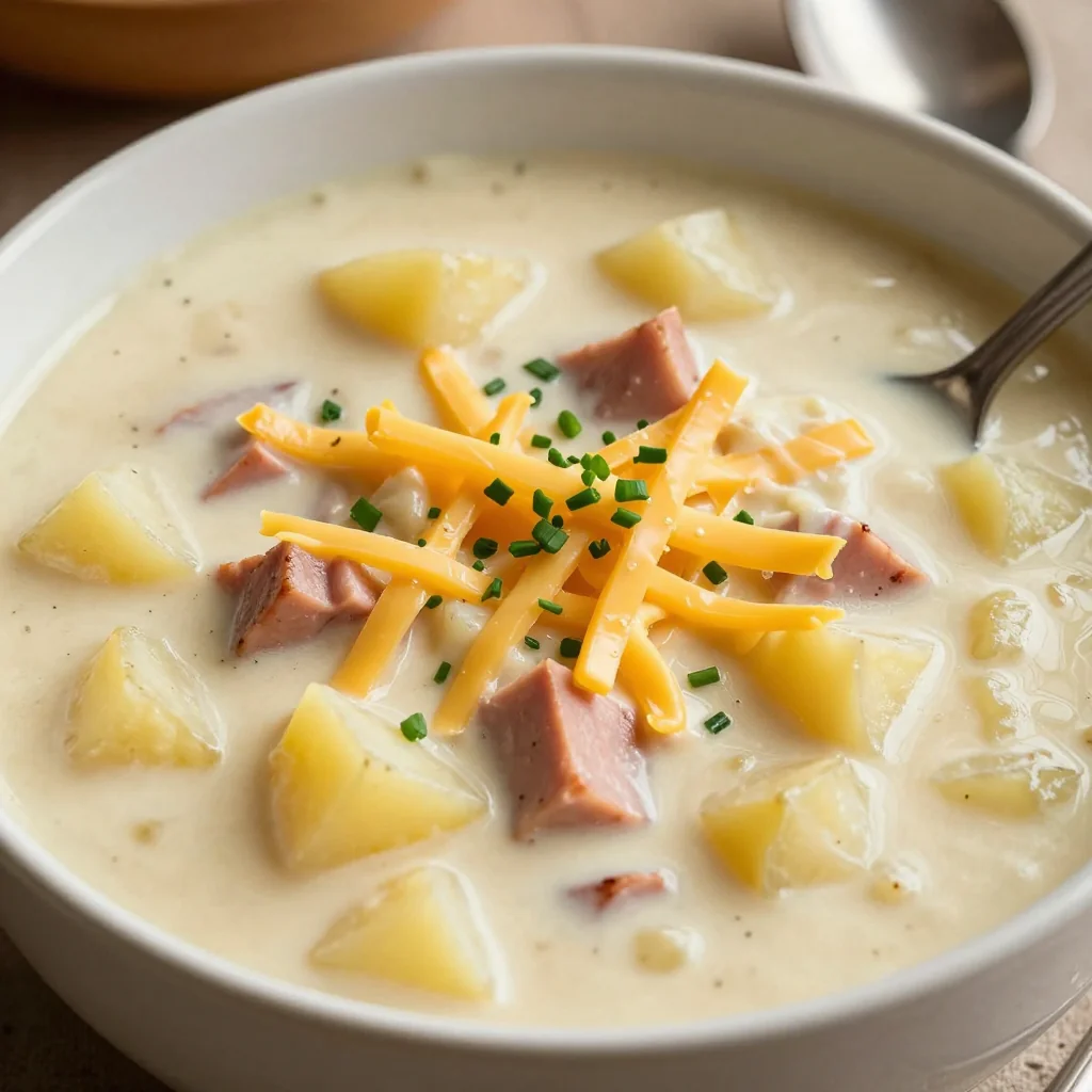 Cozy Potato and Ham Soup with Cheese for Comfort Food