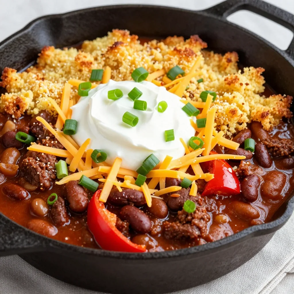 NFL Playoff Chili with Cornbread Topping for Dinner