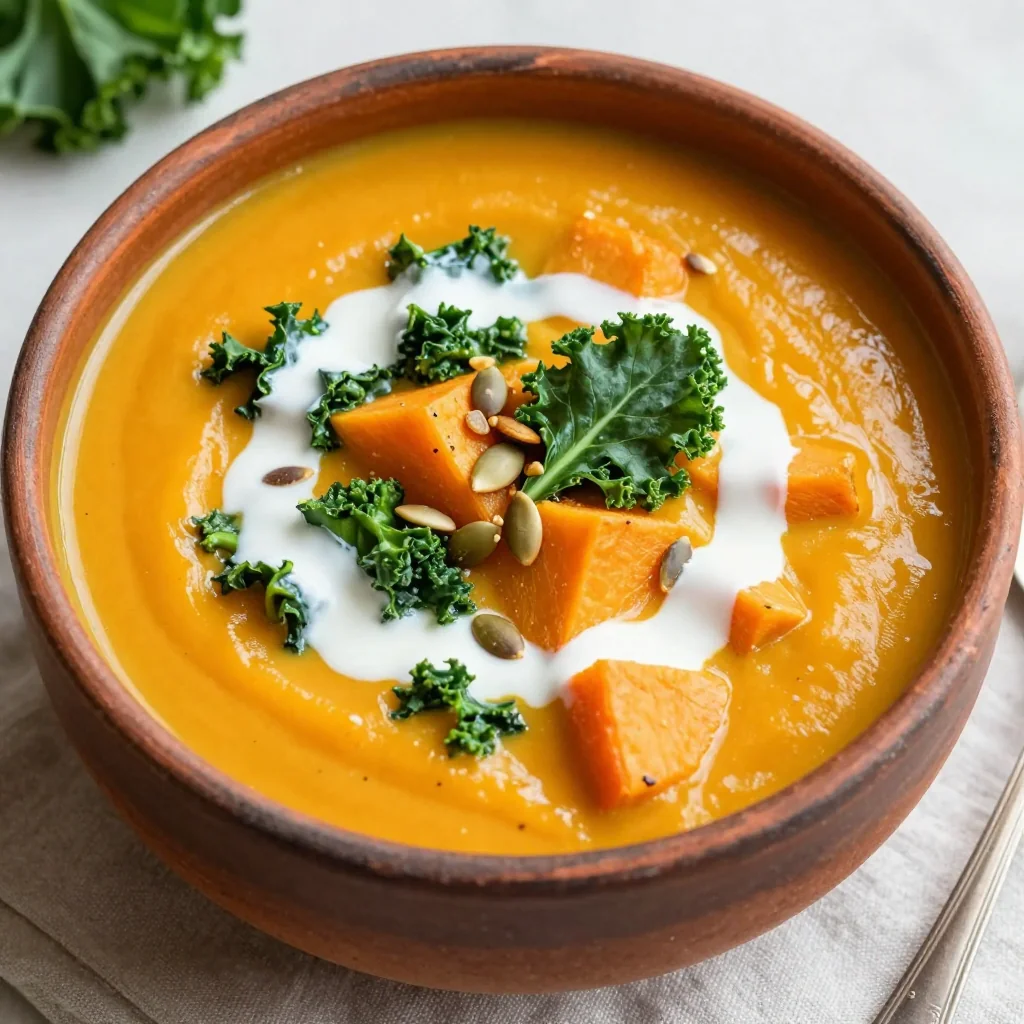 creamy kale and sweet potato soup for healthy winter family meals