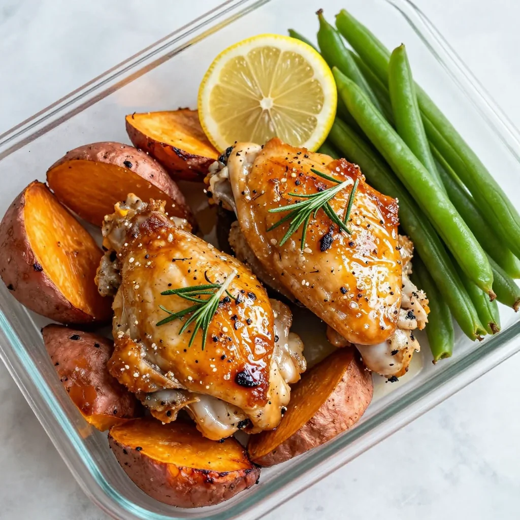 Meal Prep Lemon Herb Chicken with Roasted Sweet Potatoes and Green Beans