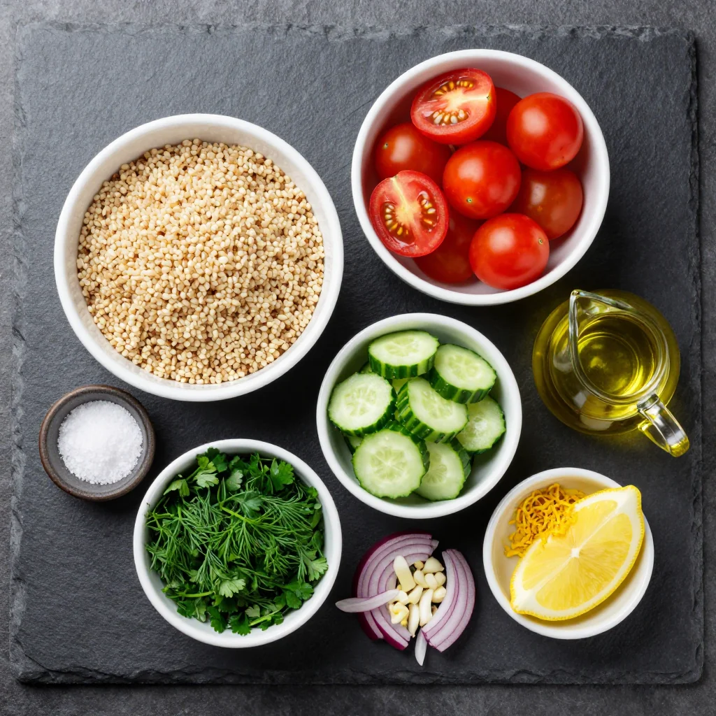 Ingredients for Lemon Herb Quinoa Salad with Cucumber