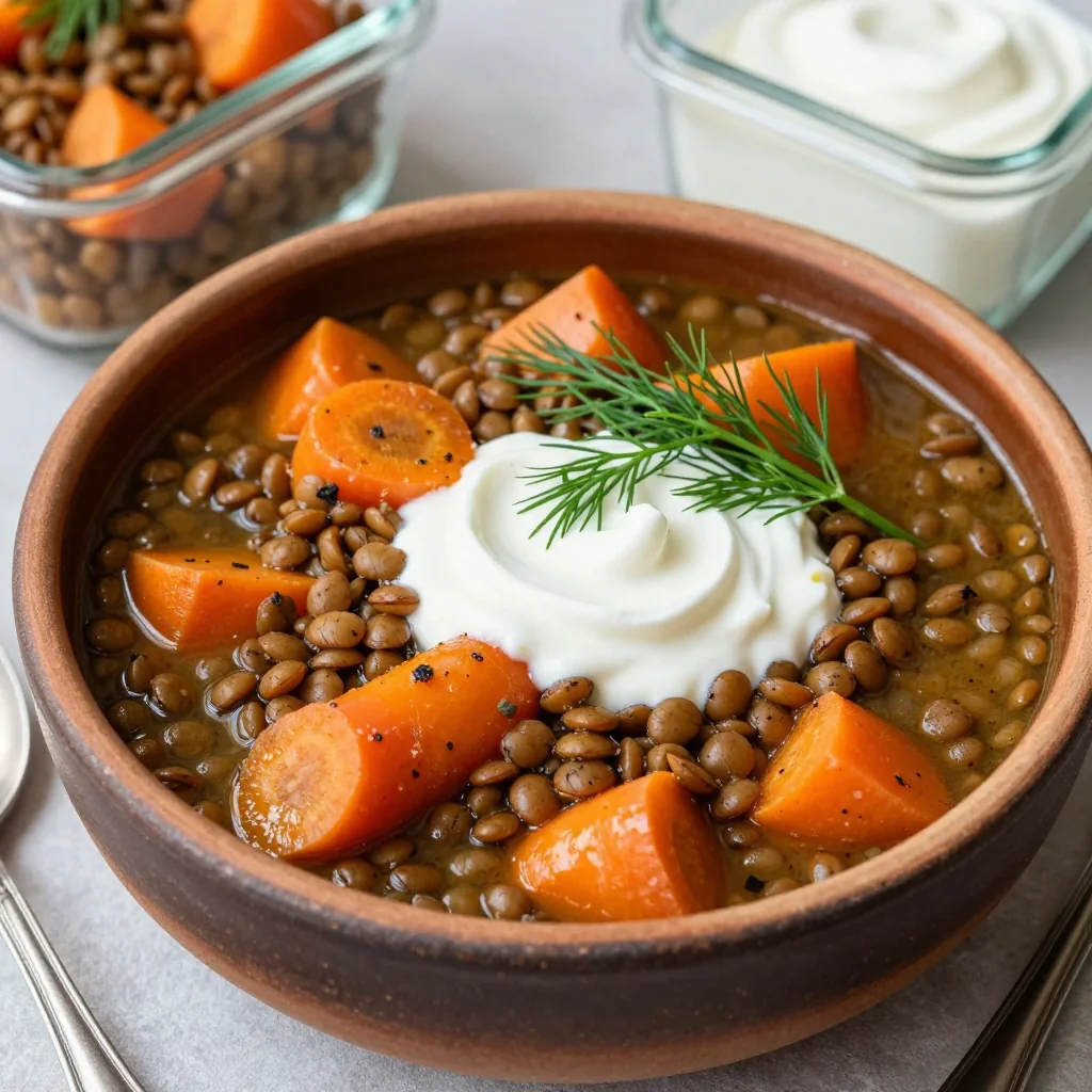 batch cook healthy lentil and carrot stew for weeknight meal prep
