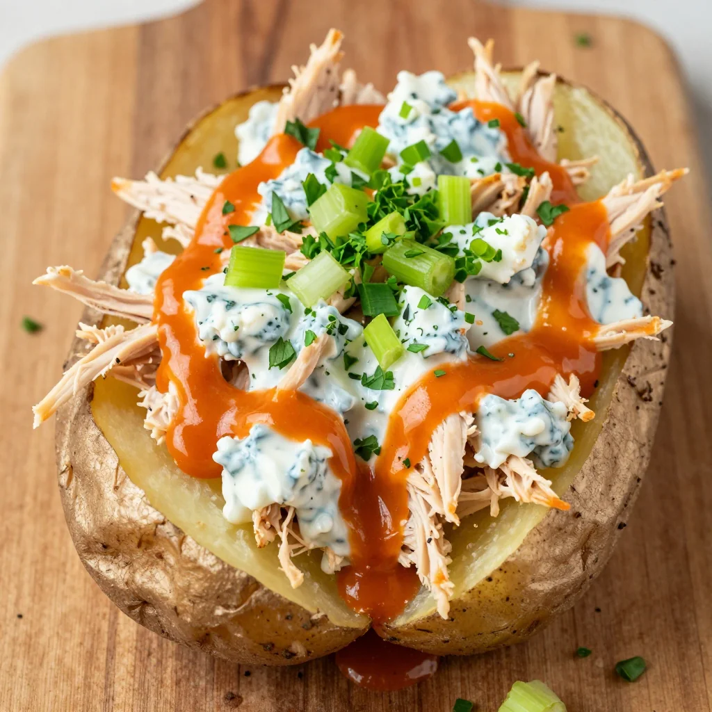 Game Day Slow Cooker Buffalo Chicken Stuffed Potatoes