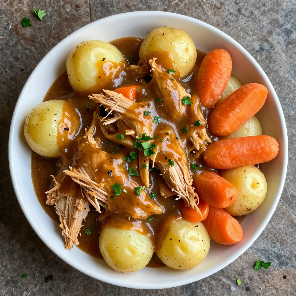 Easy Slow Cooker Chicken and Gravy with Potatoes and Carrots