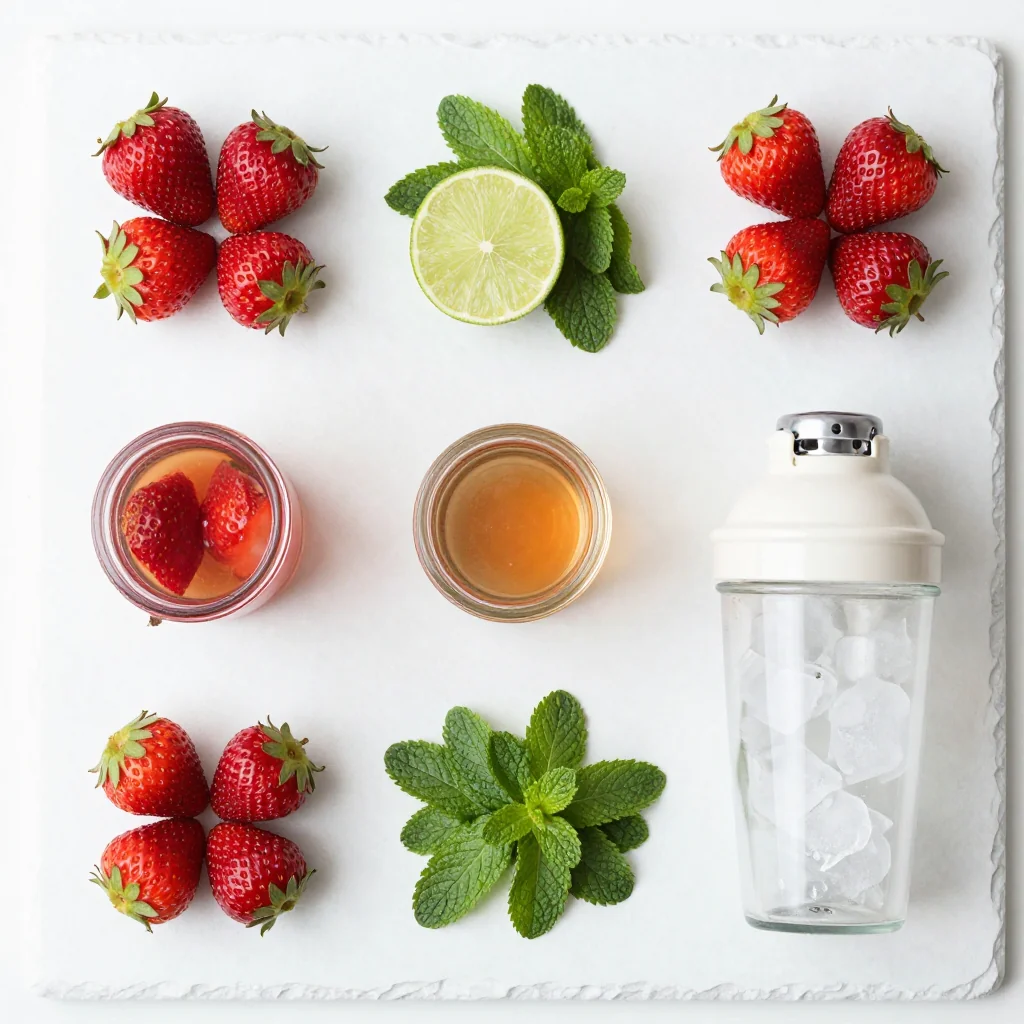 All ingredients laid out for Strawberry Daiquiri Virgin