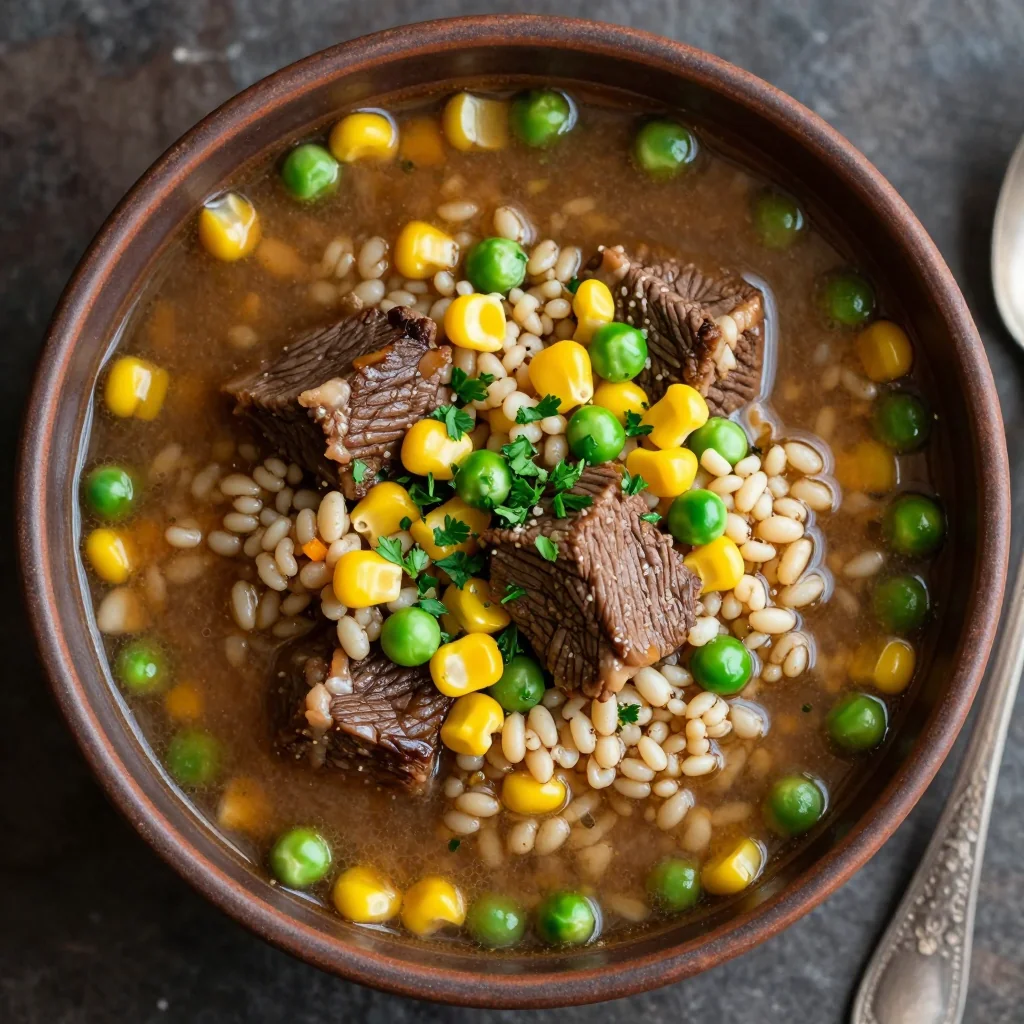 Winter Beef and Barley Soup with Canned Vegetables