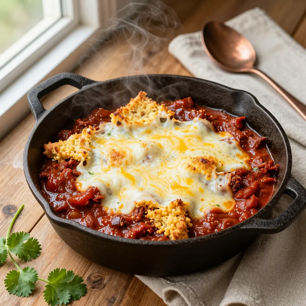 Chili with Cornbread Casserole Topping
