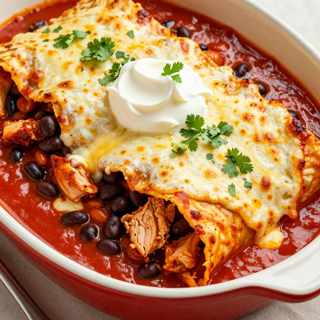 Spicy Chicken and Black Bean Enchiladas with Cheese