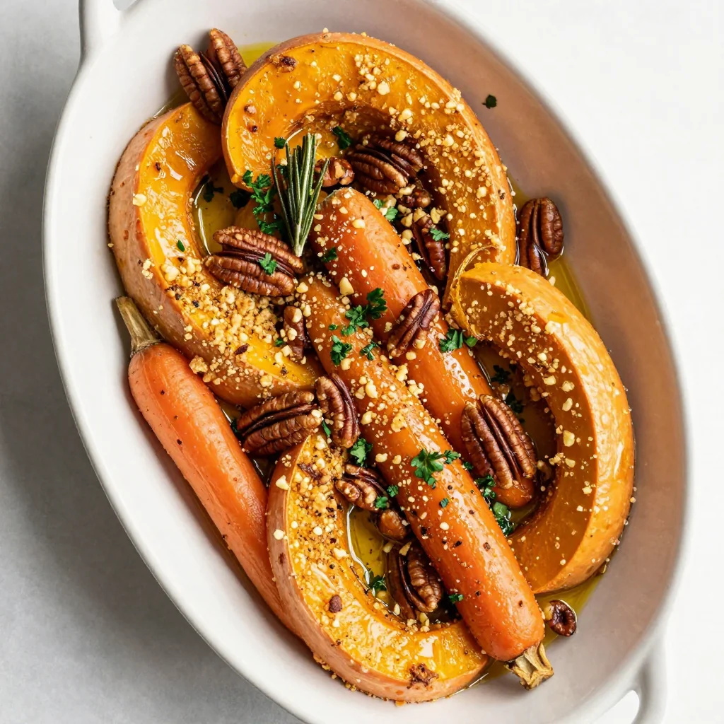 roasted winter squash and carrot casserole with garlic herb crust