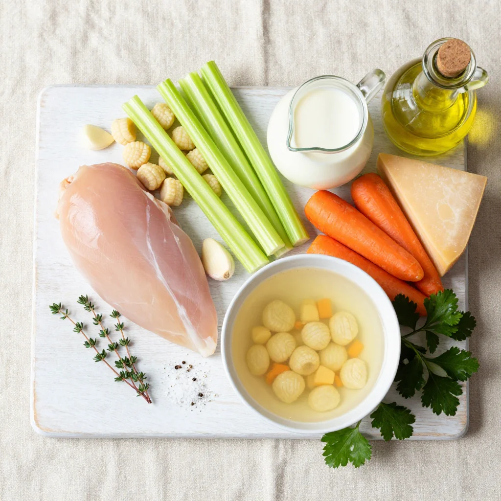 All ingredients for Creamy Chicken Gnocchi Soup Copycat