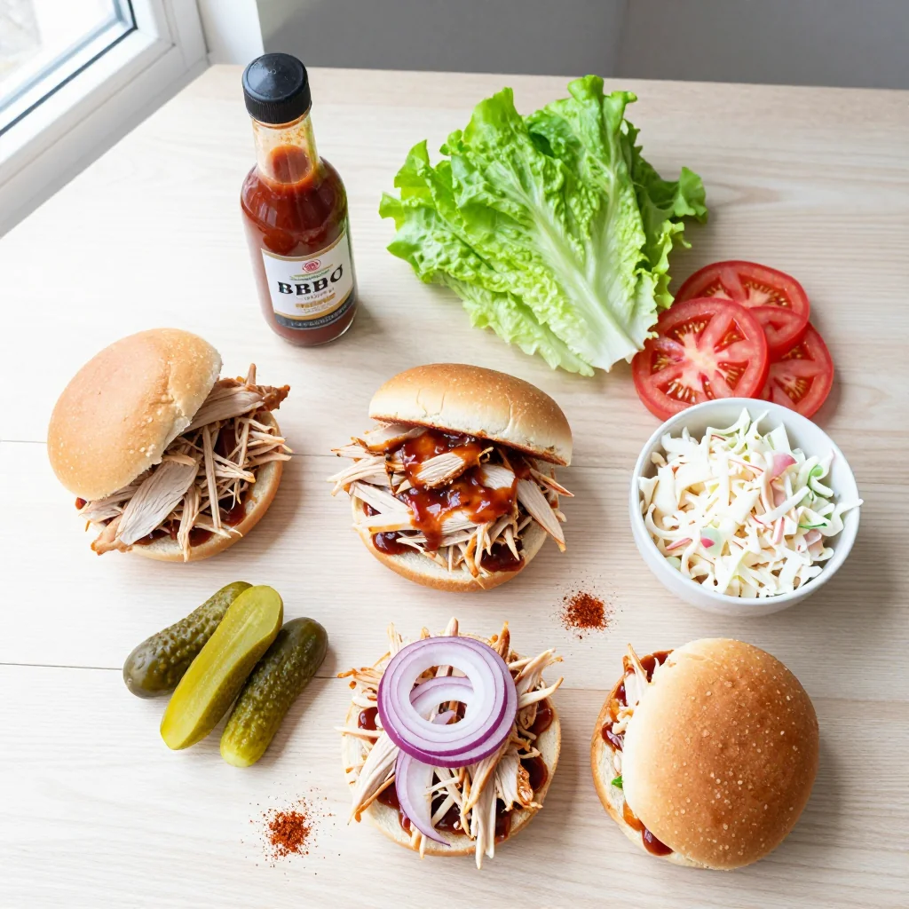All ingredients for Pulled Chicken Sandwiches with BBQ Sauce